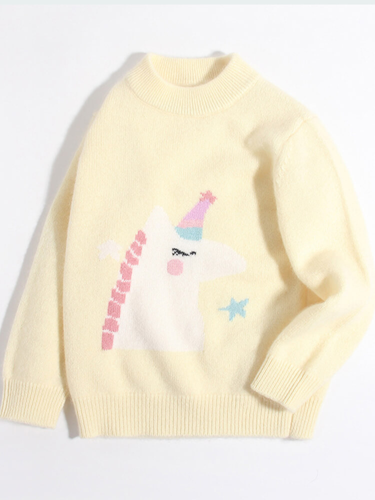 (image for) Kids Soft Yellow Unicorn Cashmere Crewneck Pullover Sweater